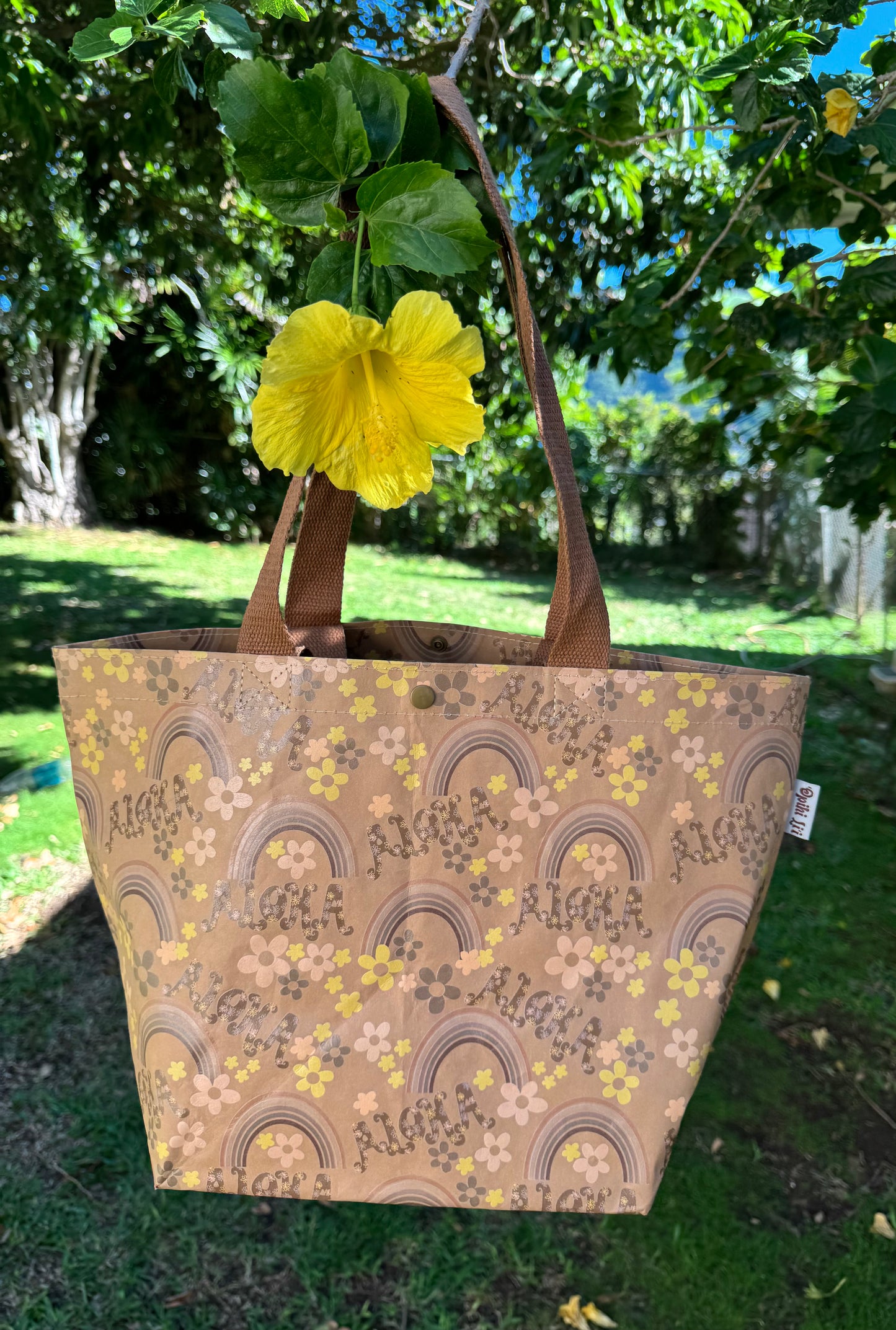 Kraft Paper Li‘i Tote- Rainbow Aloha